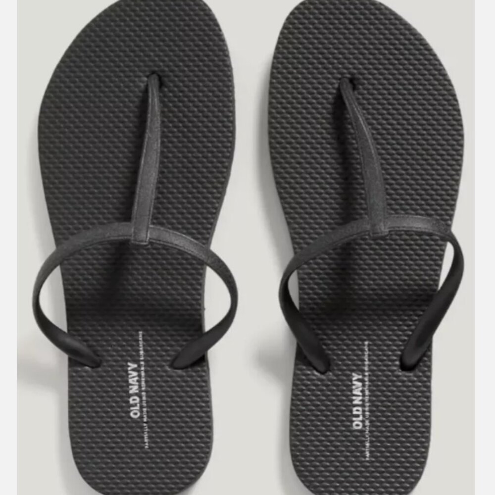 NEW Old Navy Plant-Based T-Strap Flip-Flops Sandals Black Women Size 8 - Picture 2 of 2